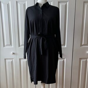 Modern Ambition Black Shirt Dress with Tie Waist